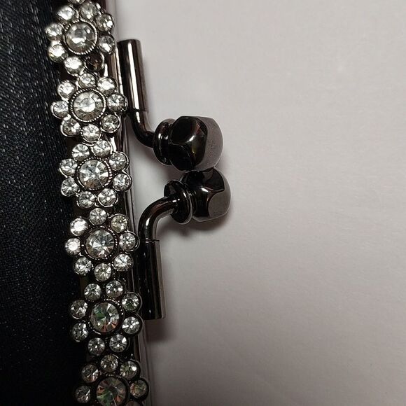 Vintage Black Evening Bag Fabric Kisslock With Rhinestones - Picture 14 of 14